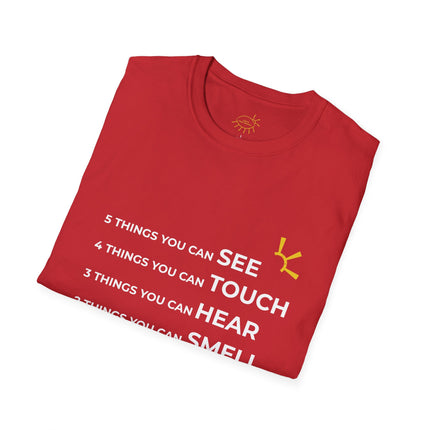 "5 Things You Can See, 4 Things You Can Touch, 3 Things You Can Hear, 2 Things You Can Smell, 1 Thing You Can Taste" Tee